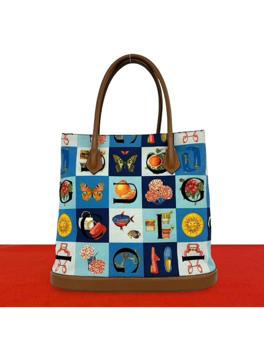 Gucci Vintage Simo Canvas Leather Tote Bag Multicolor